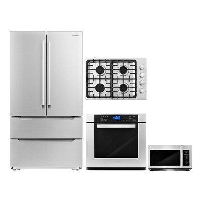 Cosmo 4 Piece Kitchen Package 30" Gas Cooktop 30" Single Electric Wall Oven 30" Over-the-range Microwave & Energy Star F in Refrigerators