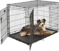 FAST, FREE Delivery! Large Dog Crate, MidWest iCrate Double Door Folding Metal, Divider Panel, Floor Protecting Feet