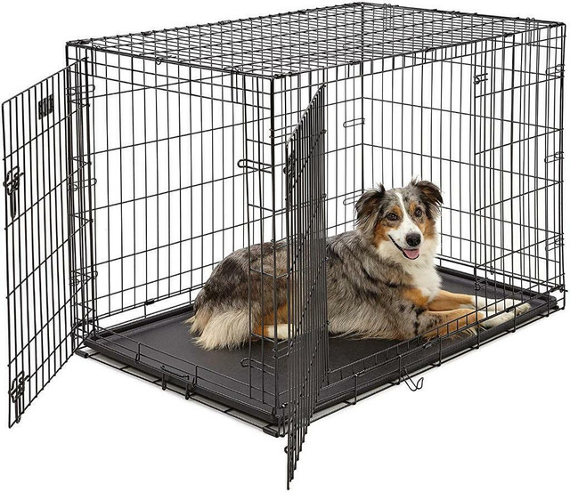 FAST, FREE Delivery! Large Dog Crate, MidWest iCrate Double Door Folding Metal, Divider Panel, Floor Protecting Feet in Accessories