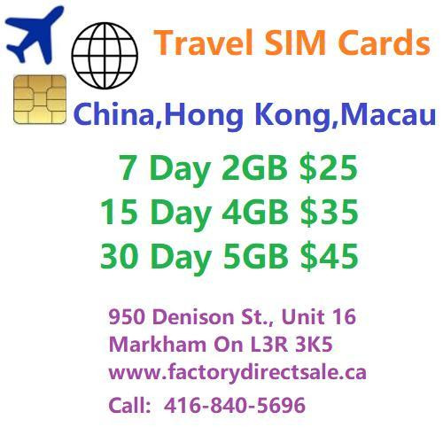 China, Hong Kong, Macau Travel SIM Card in Cell Phone Accessories