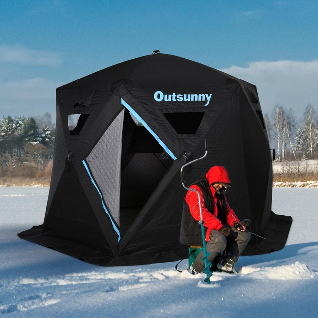 4-6 PEOPLE ICE FISHING TENT SHELTER, POP-UP WINTER TENT FOR -40, PORTABLE WITH CARRY BAG, ZIPPERED DOOR, ANCHORS, OXFOR in Exercise Equipment
