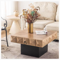 Millwood Pines Three-Dimensional Embossed Pattern Square Retro Coffee Table With 2 Drawers And MDF Base