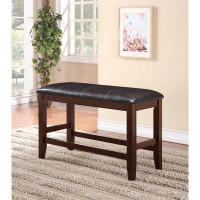 Red Barrel Studio Farmhouse Style 1Pc Brown Espresso Counter Height Bench Footrest Faux Leather Upholstered Seat Wooden