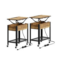 17 Stories Syretta Laptop End Tables with Storage (Set of 2), Nightstands with USB Ports