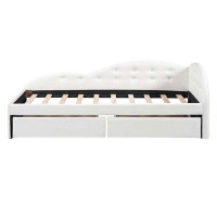 Red Barrel Studio Full Size PU Upholstered Tufted Daybed with Two Drawers and Cloud Shaped Guardrail