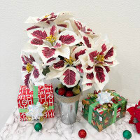 The Holiday Aisle® 5 Stems Artificial Poinsettia Bouquet Fake Christmas Flower, Faux Velvet Poinsettia Christmas Bush