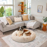 ToccoLeggero The Original Calming Donut Cat And Dog Bed In Shag Fur Taupe, Extra Large 45"