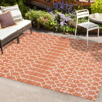 Foundry Select Avag Moroccan Geometric Textured Weave Indoor/Outdoor Orange