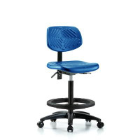 Inbox Zero Polyurethane Chair - High Bench Height With Black Foot Ring & Casters In Blue Polyurethane