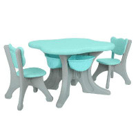 KidsVip Kids And Toddlers Bear Table Set With 2 Chairs And Storage Baskets