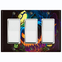 WorldAcc Metal Light Switch Plate Outlet Cover (Halloween Night Spooky Pumpkin - Triple Rocker)