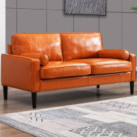 Balus Balus Upholstered Loveseat Couch, Cognac Pu Leather 2-seater Sofa Chair With Bolster Cushions, Faux Leather Two Se