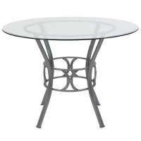 Winston Porter Hardrick 42'' Round Glass Dining Table with Crescent Style Metal Frame