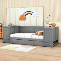 Wildon Home® Beppie Twin Size 2 Drawers Wooden Daybed with Twin Size Trundle and Storage Arms