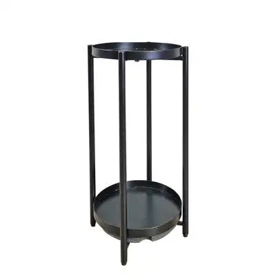 Orren Ellis 10.5x10.5x23.2" Round Black Plant Stand Riser Two Tier, 9" Trays, Weighted Bottom 7F845503999646A18C049D24A1