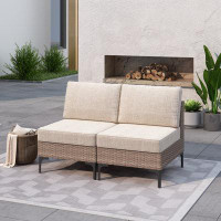 Wrought Studio Jahsun Outdoor Wicker Patio Sofa Loveseat with Cushions
