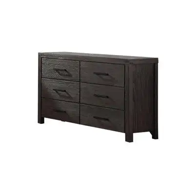 Hokku Designs 58 Inch Classic Wood Dresser With 6 Drawers, Metal Bar Handles, Dark Brown