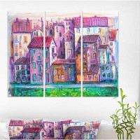 Made in Canada - East Urban Home 'Street with colourful old homes' Cityscapes Painting Print on Wrapped Canvas set - 36x