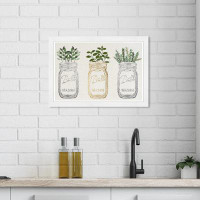 Red Barrel Studio Food and Cuisine Mason Jars and Plants Metallic Cabin / Lodge White Paper Wall Art Print
