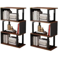 Rubbermaid 2 Pcs Open Decorative Display Storage Shelf,3-Tier Geometric Bookcase S Shaped Book Shelves For Bedroom,Moder