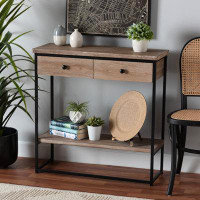 17 Stories Baxton Studio Silas Modern Industrial Natural Brown Finished Wood And Black Metal 2-Drawer Console Table