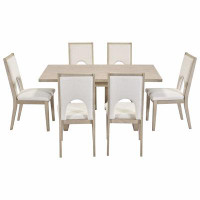 Latitude Run® Farmhouse Rectangular Dining Table and 6 Upholstered Chairs Ideal for Dining Room