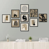 SIGNLEADER SIGNLEADER Wall Art Collage Gallery Print Frame Set Matisse Style Faces Plant Variety Abstract Shapes Illustr