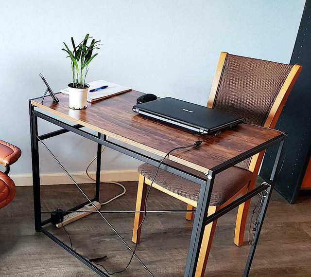 Retro Vintage Folding Computer Desk Industrial Console End Table Writing Metal Wood Home Office in Desks