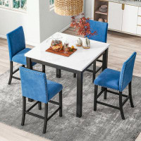 hanada 5-piece Dining Table Set with Faux Marble Top and Four Velvet-Upholstered Chairs
