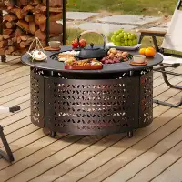 Red Barrel Studio 31.5"W Round Cold Rolled Steel Charcoal Wood Burning Outdoor Fire Pit Table With Lid