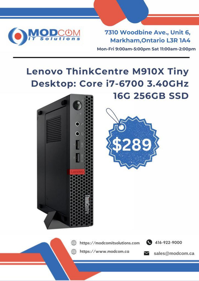Lenovo ThinkCentre M910X Tiny Desktop: Core i7-6700 3.40GHz 16G 256GB SSD PC OFF Lease For Sale!! in Desktop Computers