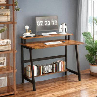17 Stories Small Computer Desk For Small Spaces - 33.5" Inch Modern Writing Table With Monitor Storage Shelf For Home Of
