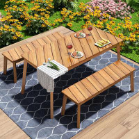 Latitude Run® 3 Pieces Acacia Wood Table Bench Dining Set