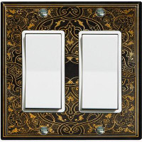 WorldAcc Metal Light Switch Plate Outlet Cover (French Victorian Frame Black 6 - Double Rocker)