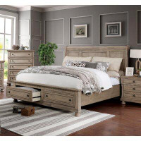 Rosalind Wheeler Wooden Queen Bed With Two Footboard Drawers In Grey