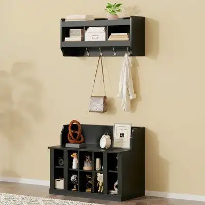 August Grove Shoe Storage Bench With Shelves And 4 Hooks