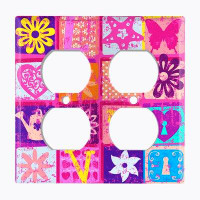 WorldAcc Metal Light Switch Plate Outlet Cover (Love Blocks - Double Duplex)