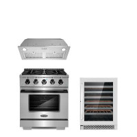Cosmo 3 Piece Kitchen Package With 30" Freestanding Gas Range With Custom Handle And Knob Kit 30" Insert Range Hood 48 B