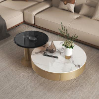 Everly Quinn Luxurious Sintered Stone Coffee Table With Metal Base And Storage