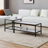 Ivy Bronx Modern Nesting Coffee Table Square & Rectangle,Metal Frame With Wood Marble Color Top