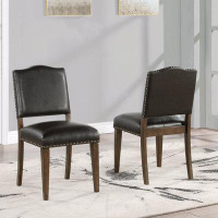 Wildon Home® 35.25 x 23.5 x 19_Solid Wood_Dahlia Brown Faux Leather Dining Chair With Nail Heads - Set Of 2