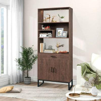 Loon Peak Loon Peak® Open Book Shelf With Doors, Bookcase With Storage Drawer, Wooden Bookshelf For Living Room, Office
