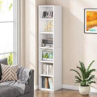 Latitude Run® 70.9 Inch Tall Narrow Bookcase, Corner Bookshelf 6 Tier Cube Display Shelf Storage Organizer For Small Spa