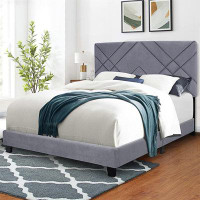 Latitude Run® GREEN QUEEN SIZE BED FRAME WITH ADJUSTABLE HEADBOARD SUPER AFFORDABLE NO BOX SPING REQUIRE
