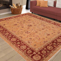 Isabelline Dorn Oriental Handmade Hand-Knotted Rectangle 10'2" x 14'9" Wool Area Rug in Tan/Red