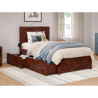 Loon Peak Canyon King Platform Bed with Matching Footboard & Storage Drawers in Walnut
