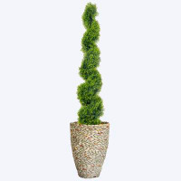 Primrue Artificial sprial topiary in fiberstone planter|72.5" fake spiral topiary|Primrue