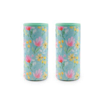 Cambridge Silversmiths Set Of 2 Turquoise Floral Insulated Slim Can Coolers