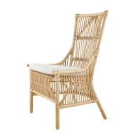 Bayou Breeze 23 Inch Rattan Dining Side Chair, Soft Padded Seat, Natural Brown, White