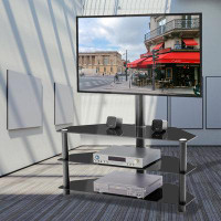 Eider & Ivory™ Black Multi-Function TV Stand Height Adjustable Bracket Swivel 3-Tier_49.2" H x 43.3" W x 15.7" D